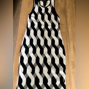 RAG & BONE Black & White Knit MIDI Dress with cut-outs.